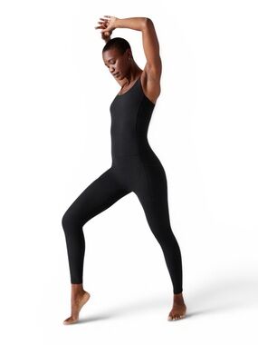 Athleta Salutation Bodysuit Pockets Black Women XS Petite Activewear Athletic